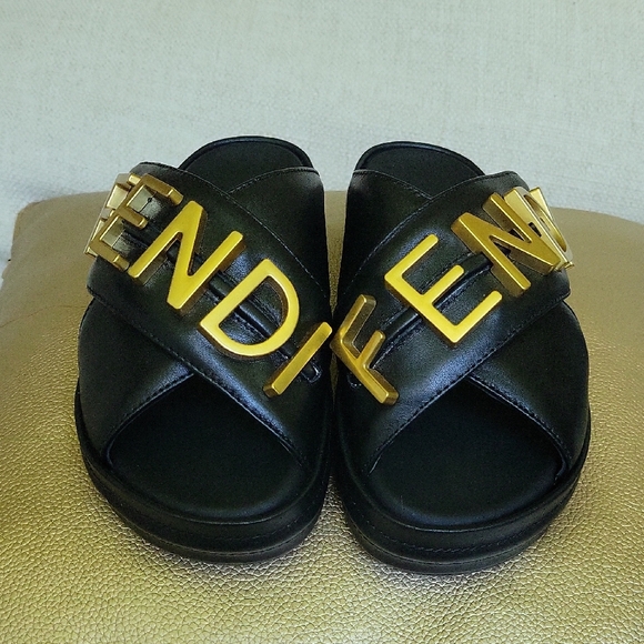 Fendi Black and Gold Sandals - Picture 1 of 8